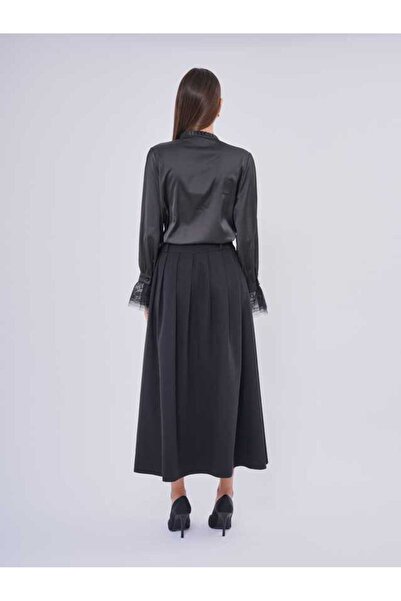 SERPİL Dantel Manşet Detaylı Saten Uzun Kollu Kadın Gömlek 50601