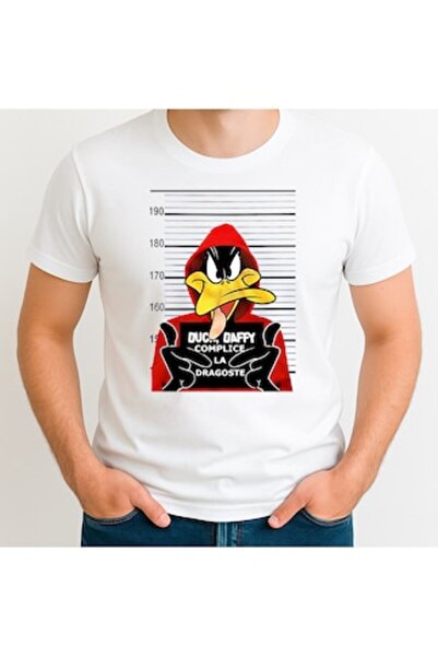 OEM - Men's T-shirt with Duffy Duck, accomplice in love, 100% cotton, white