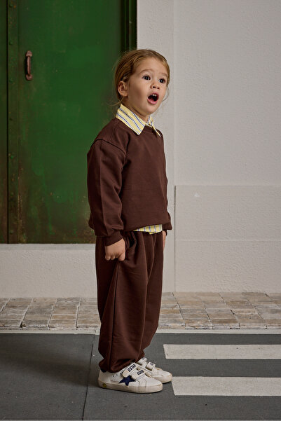 Fahhar Kids Oversize Baskılı Eşofman Takımı Kahverengi