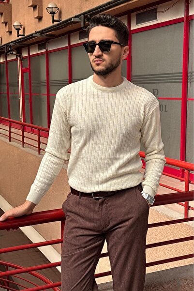 inpool Erkek, Bisiklet yaka, esnek yapılı, çizgi desenli, Old Money Culture, kazak PLTK15