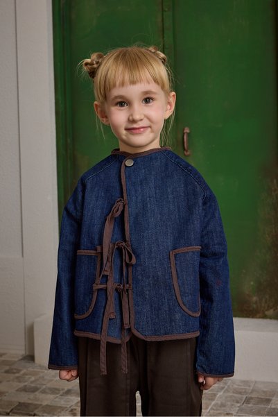 Fahhar Kids Lace-Up Denim Jacket Dark Blue