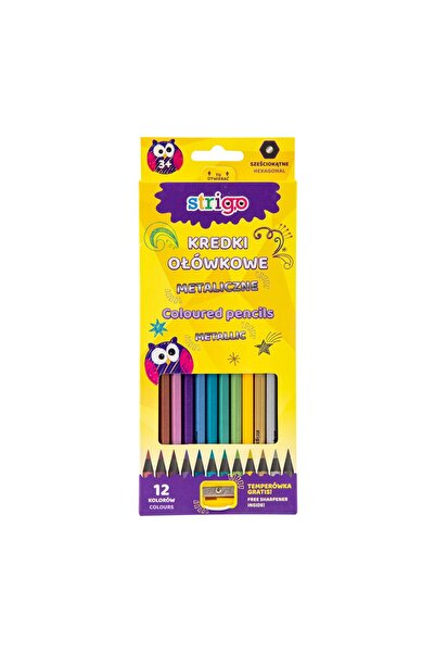Strigo Metallic colored pencils, 12 colors, with sharpener SSC118