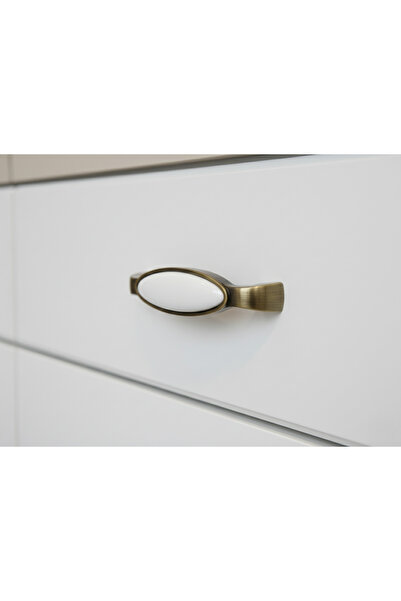 Karan Porselen 128mm Antique Yellow White Porcelain Cabinet, Drawer, Kitchen Handle