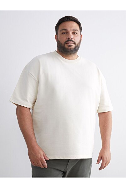 LC Waikiki Xside Beige Large Size Crew Neck Short Sleeve Men's Sweatshirt