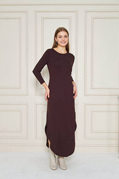 CrazyShopping Γυναικείο μακρυμάνικο φόρεμα Etegi με οβάλ σχισμή, μήκους μίντι, φαρδύ