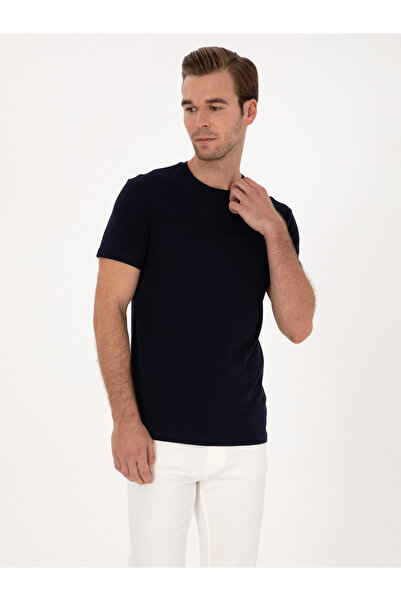 Cacharel Navy Blue Slim Fit 100% Cotton Crew Neck Striped Detail T-Shirt 5030...