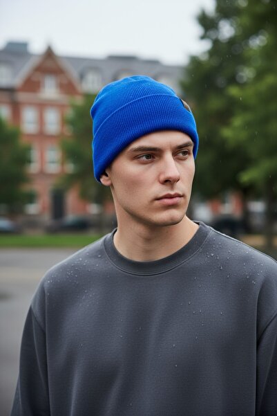 luismorro قبعة شتوية منسوجة للرجال أزرق بلون الكوبالت باللون الأزرق