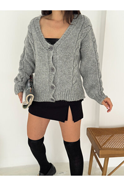 Dumy Nostalgia 4 Button V-Neck Women's Soft Cardigan