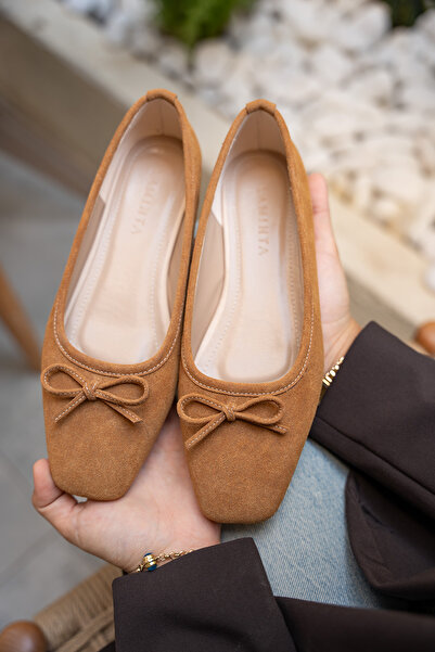 LAMİNTA Γυναικείες μπαλαρίνες Linda Taban με λεπτομέρεια από σουέντ φιόγκο