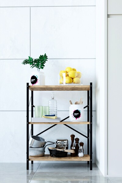 WOODENSA Metal Mutfak Rafı Malzeme Dolabı 3 Raflı Mikrodalga Fırın Rafı Çok A...