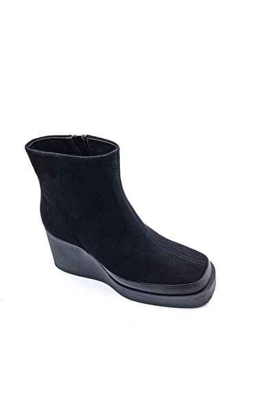 Cassido Hakiki Süet Deri Dolgu Taban Siyah Kadın Bot
