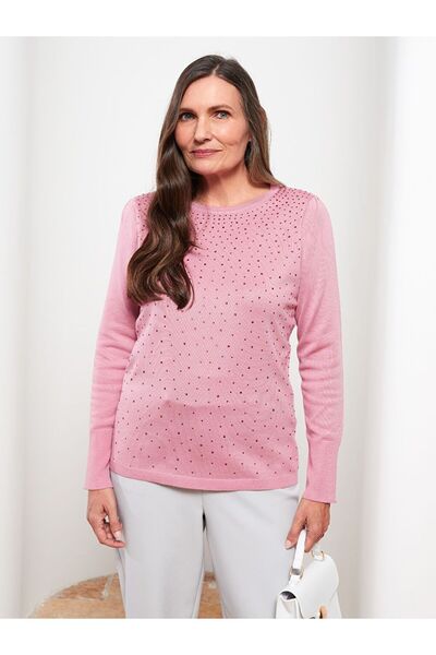 LC Waikiki Γυναικείο πλεκτό πουλόβερ με μακρυμάνικο εμπριμέ λαιμόκοψη