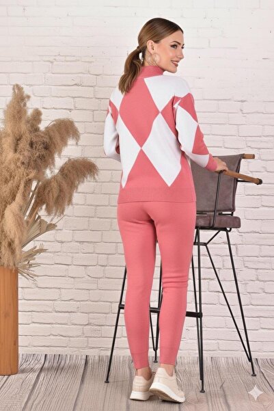 Şule Giyim Patterned Seasonal Knitwear Set Pink