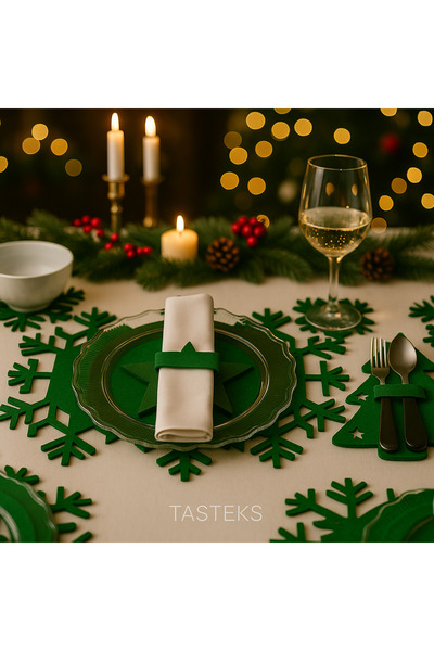 Taşteks Yılbaşı Temalı 6 Kişilik 30 Parça Keçe Amerikan Servis Seti – Kar Tan...