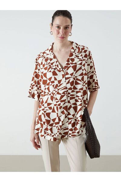 LC Waikiki Lcw Grace Brown Patterned Linen Blend Women's Shirt
