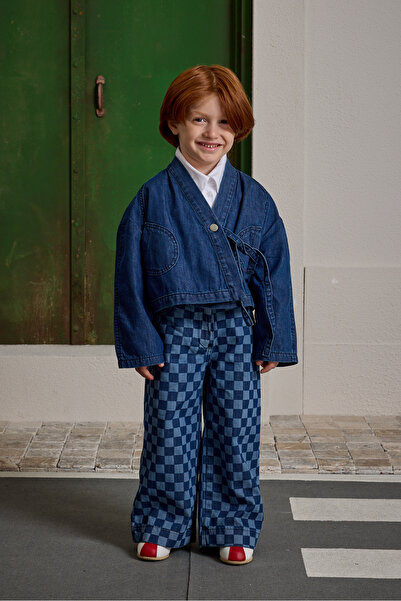 Fahhar Kids Denim Kimono Jacket Dark Blue