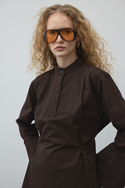 KUAD Bitter Brown Flared Gabardine Tunic