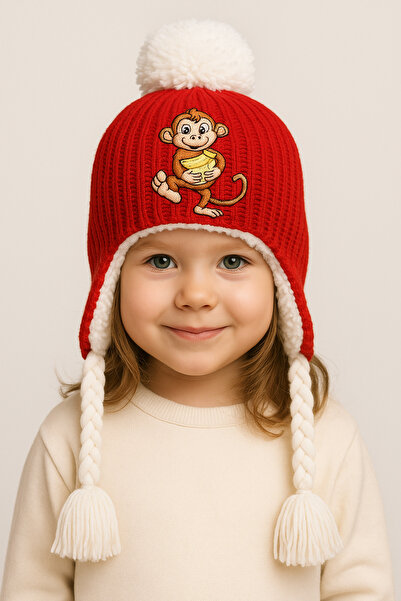 SİSTEM PELUŞ Children's Beret with Ear Covers and Soft Fur Inside