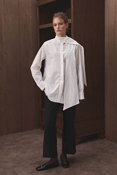 Hooopstore Premium Detachable Tie Detail Poplin White Shirt