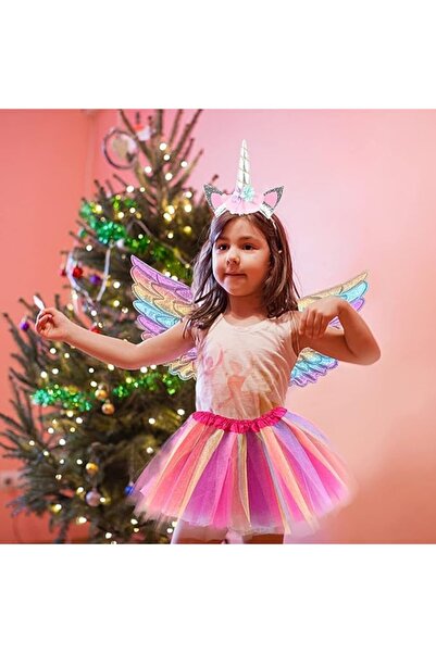 Glow Goods Set Costume for Girls, Unicorn Model with 2 Pieces, Crown and Wings, Universal Size, 43 cm x 23 cm