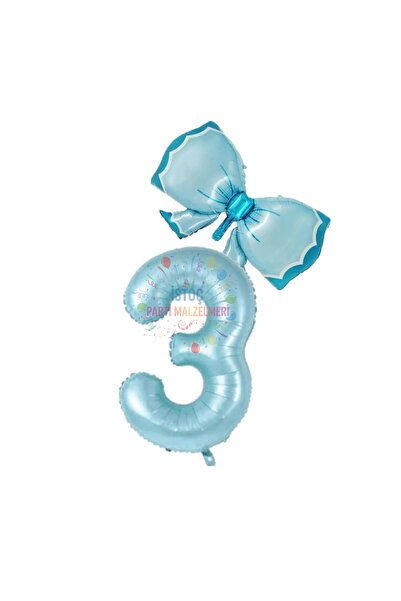 İSTOÇ PARTİ Blue Number Bow Foil Balloon Set Age 3