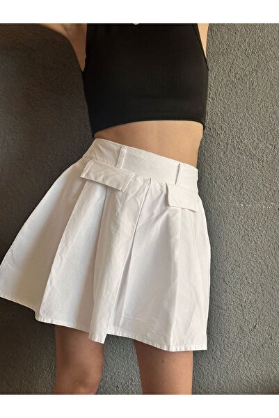 Gönülden Tasarım Біла спідниця з білим льоном, з кишенями та складками