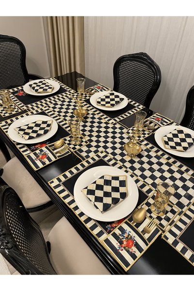 Daniel Home Design Premium |   Checkers Dama Series – 25 Piece American Service & Runner Table Set – for 6 People