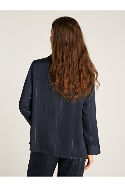 Tommy Hilfiger Women Lurex Navy Long Sleeve Fluid Metallic Striped Shirt