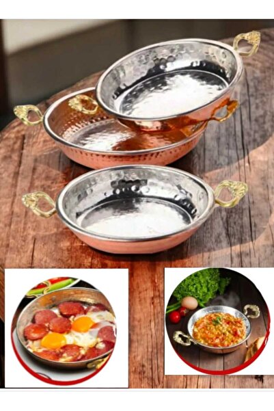 ÇEÇEN HOME 3-Piece Copper Pan Set Forged Pan Set Copper Sahan Omelette and Eg...