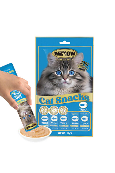 wimow Cat Treats, Tuna Flavor, Adult Cat, 5 Pack, 0.5 oz Each, High Protein Cat Food, Stripe Shape,