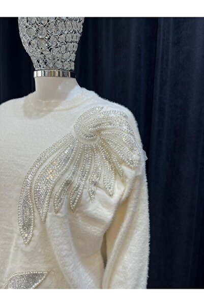 Butik taş işlemeli pelış triko tunik