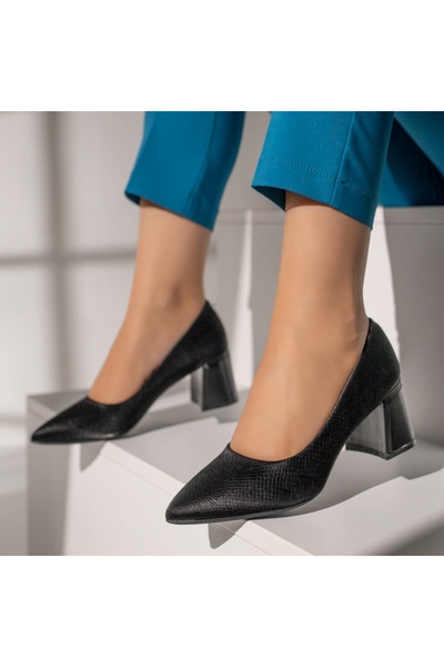 Modlet.ro Pantofi negri cu toc cu imprimeu pentru femei MOD12130