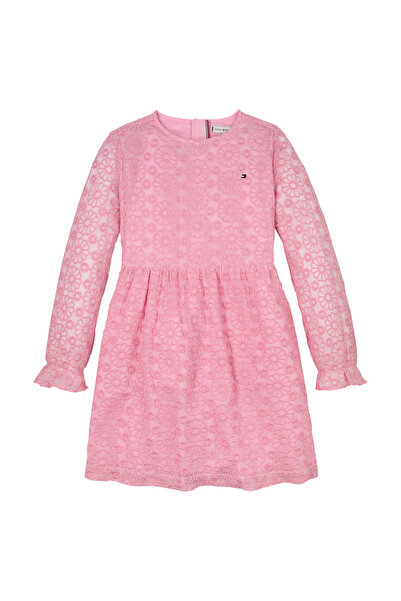 Tommy Hilfiger Girls Pink Sugar Long Sleeve Floral Lace Dress