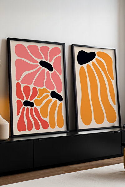 huhuli Ahşap Siyah Çerçeveli Sanatsal 2'li Set Tablo Huhu176