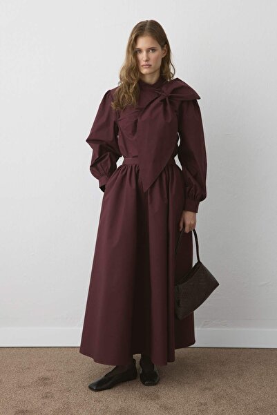 Hooopstore Premium Bow Detail Poplin Burgundy Shirt