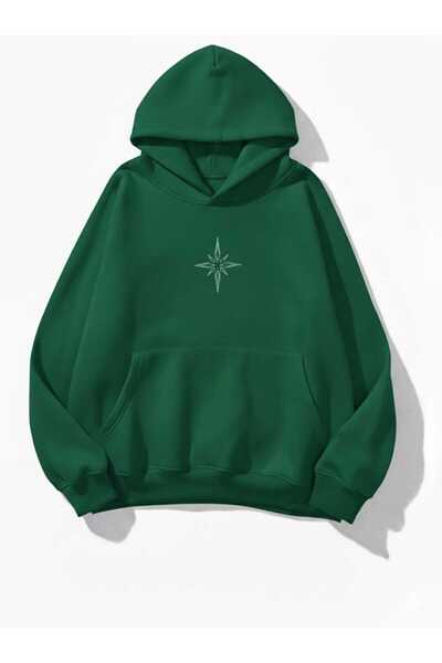 blackbonds سويت شيرت ملون بغطاء للرأس للجنسين مطبوع عليه بوصلة صغيرة