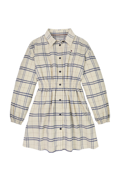 Tommy Hilfiger Girls Classic Beige Check Corduroy Check Shirt Dress