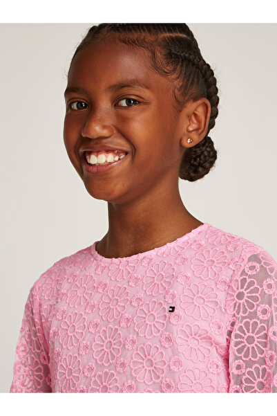 Tommy Hilfiger Girls Pink Sugar Long Sleeve Floral Lace Dress