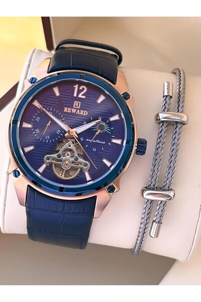 Reward İtalyan Bileklik Hediyeli Deri Kordon Otomatik Mekanizma 5 Atm Erkek K...