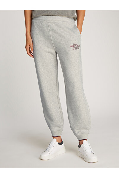 Tommy Hilfiger Women White Dove Heather Logo Embroidered Elastic Waist Joggers