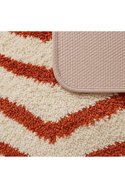 EUROBANO Marta Premium 2-Piece Non-Slip Bath Mat Set – Latex Base Geometric Bone Orange 60X100 60X50 cm