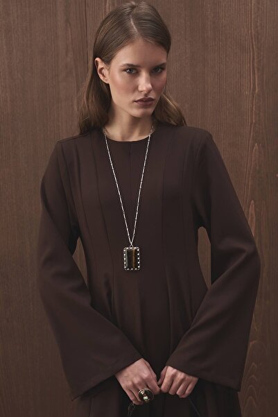 Hooopstore Belden Oturma Detaylı Kahve Elbise