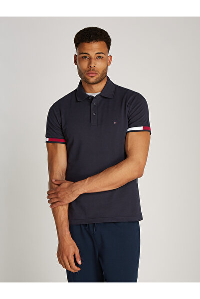 Tommy Hilfiger تي شيرت بولو رجالي بأكمام قصيرة وأساور علم صحراء السماء