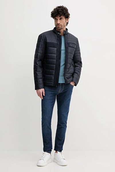 Guess Erkek Quilted Biker Ceket - Lacivert