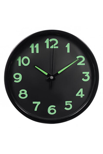 OEM Black frame wall clock, 20 cm diameter, Glow in the dark