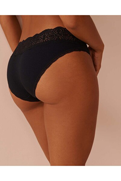 La Vie en Rose Lace Trim Ribbed Bikini Panty