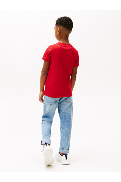 Tommy Hilfiger Boys Primary Red Logo Graphic Crew Neck T-Shirt