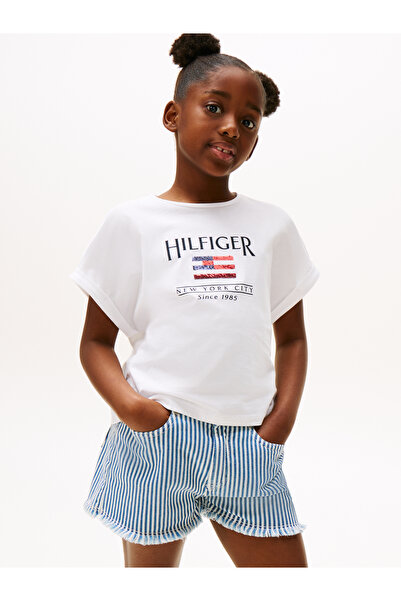 Tommy Hilfiger Girls White Sequin Flag Relaxed T-Shirt