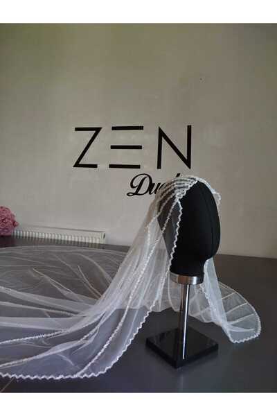 ZEN DUVAK Kırık Beyaz Nakışlı Gelin Duvağı
