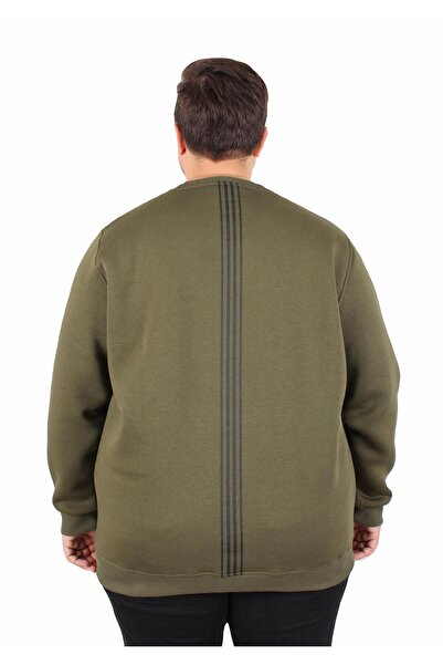 MocGrande Büyük Beden Bisiklet Yaka 3ip Sweat Possible 25719 HAKI